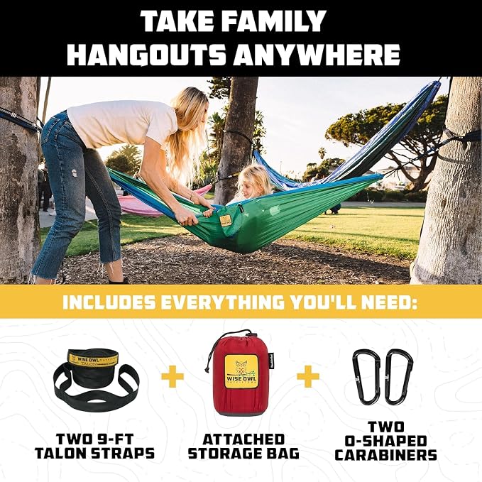 Wise Owl Outfitters Camping Hammock – up to 500lbs Portable Hammock with Tree Straps - Travel, Backpacking, Hiking, Outdoors Camping Gear - Single or Double