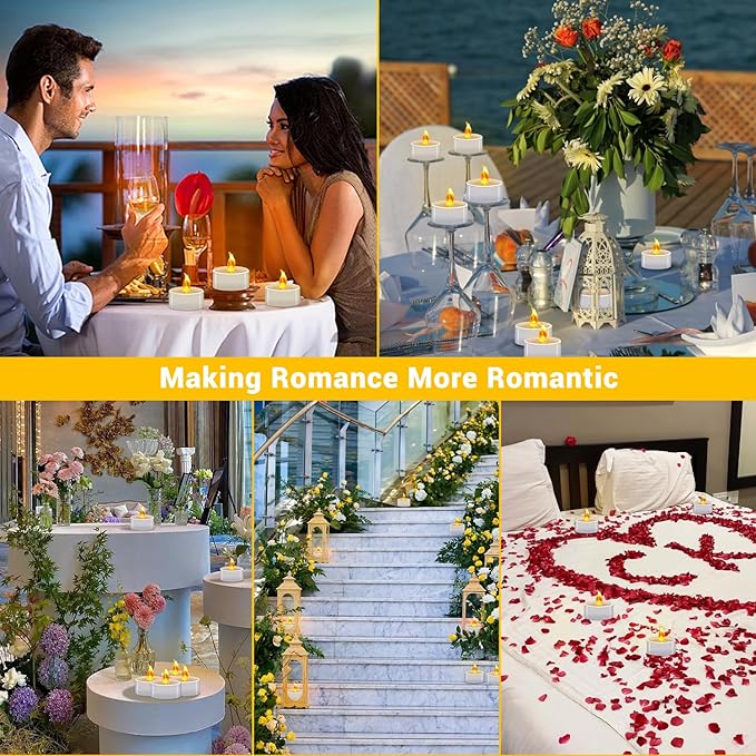 Tea Lights Battery Operated Candles LED Tea Lights Flameless Candles 200+ Hours Flickering Fake Tealights for Sweetest Day Wedding Home Decorations Party (Warm Yellow, 12 Pack)