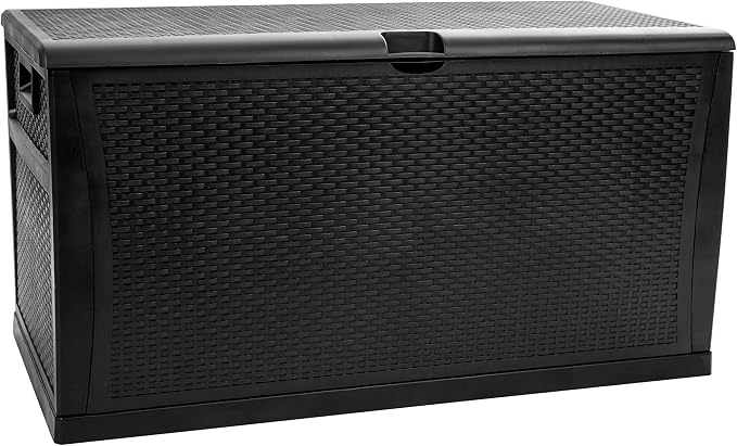 EMMA + OLIVER 120 Gallon Black Plastic Deck Box for Outdoor Patio Storage & Deck Organization