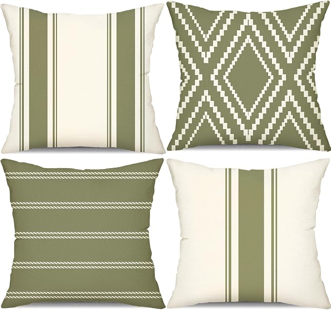 DFXSZ Outdoor Dark Green Waterproof Geometry Pillow Covers 18x18 Set of 4 | Spring Summer Waterproof Modern Throw Pillowcases（No Inserts） Outdoor Decor for Patio Funiture Garden Polyester Covers