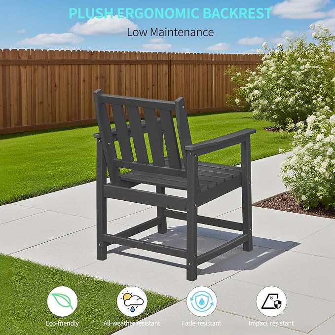 HDPE Outdoor Chairs, All-Weather Patio Dining Chair with Backrest and Armrest, 300 lbs Support Heavy Duty Outdoor Chair Patio Furniture for Garden, Deck, Porch, Black