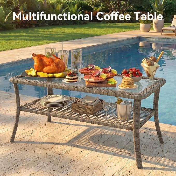 Aoxun 9-Piece Patio Furniture Set with Thick Cushions, Wicker Outdoor Sectional Sofa with High Back Swivel Rocker Chairs, Outdoor Patio Furniture Set with Coffee Table & Ottoman, Grey