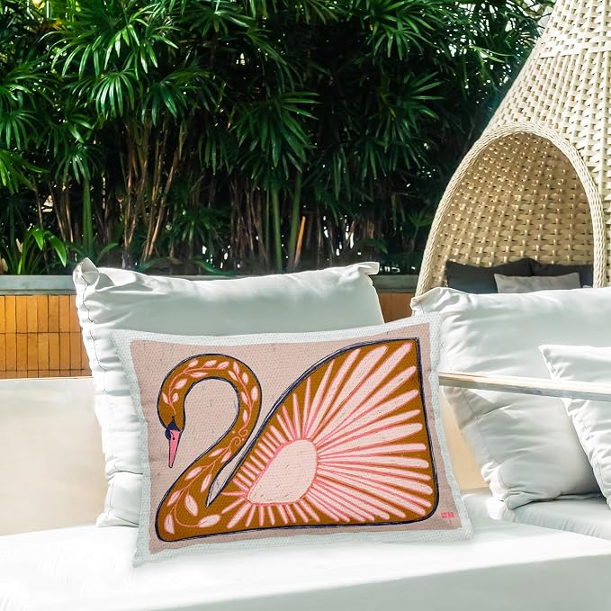 Stupell Industries | Boho Floral Swan, 14 x 20 | Outdoor Pillow, Made in USA - By Birgit Maria Kiennast