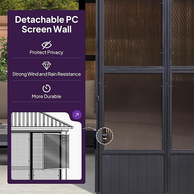 PURPLE LEAF 12' X 20' Patio Hardtop Gazebo Double Top Galvanized Steel Screen Aluminum Outdoor Solarium for Garden Backyard
