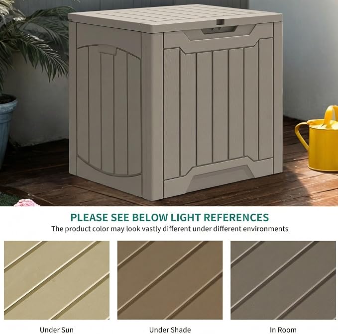YITAHOME 31 Gallon Resin Deck Box Outdoor Storage Box and Waterproof Package Delivery Box with Lockable Lid forPatio Furniture, Garden Tools, Pool Supplies, Taupe