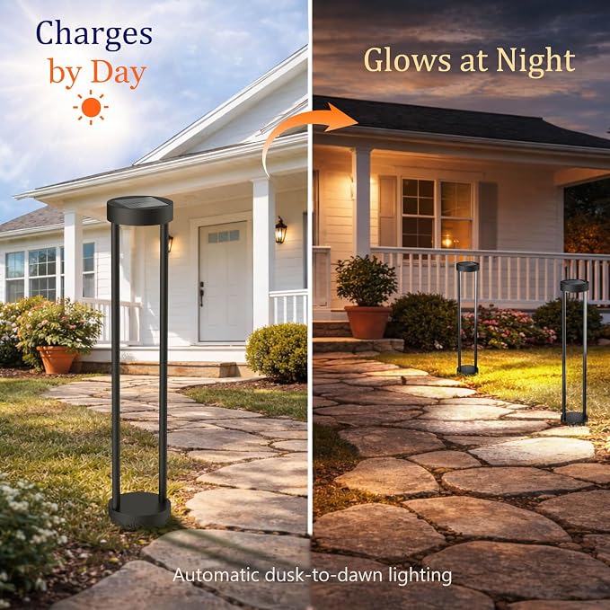 Solar Floor Lamp, Modern Outdoor Bollard Light for Garden Landscape (24" H - 4Pack)