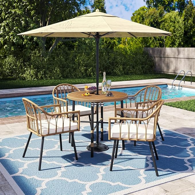 YITAHOME 4 Pieces Rattan Wicker Dinning Chairs, Outdoor Indoor Patio Furniture Set with Cushion and Curved Back All Weather Bistro Chair for Garden Backyard Porch Poolside Restaurant (Beige)