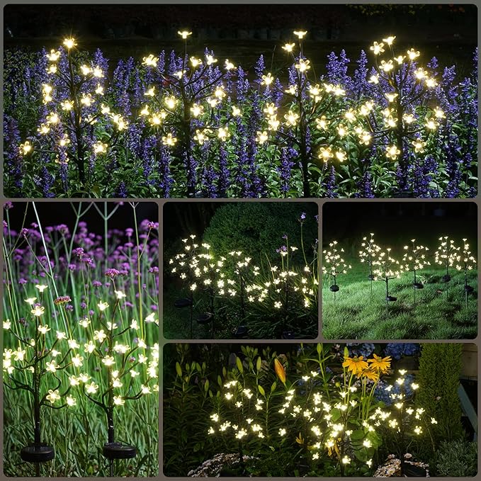 Solar Garden Lights Outdoor Waterproof,Garden Decor Solar Flowers For Outside Decorative,4Pack 2Modes Solar Powered Fairy Outdoor Decorations for Yard Patio Pathway, Gardening Gifts Mothers Day