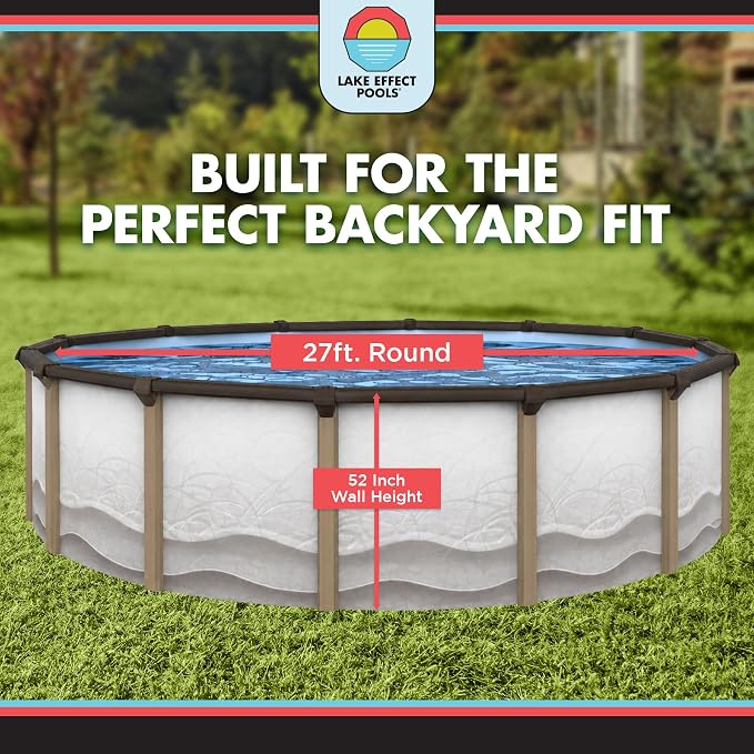 Lake Effect Pools 'Cozumel' 27 ft Round Above Ground Swimming Pool | 52 Inch Resin Protected Steel Sided Walls | Bundle Includes: 25 Gauge Overlap Liner & Widemouth Skimmer