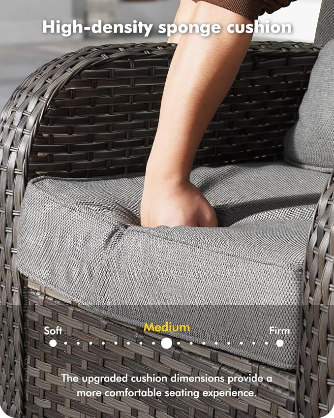 CAODOC 3-Piece Swivel Rocking Rattan Chair Outdoor, Patio Bistro Furniture Conversation Set, Wicker Chair with Coffee Table Dark Gray