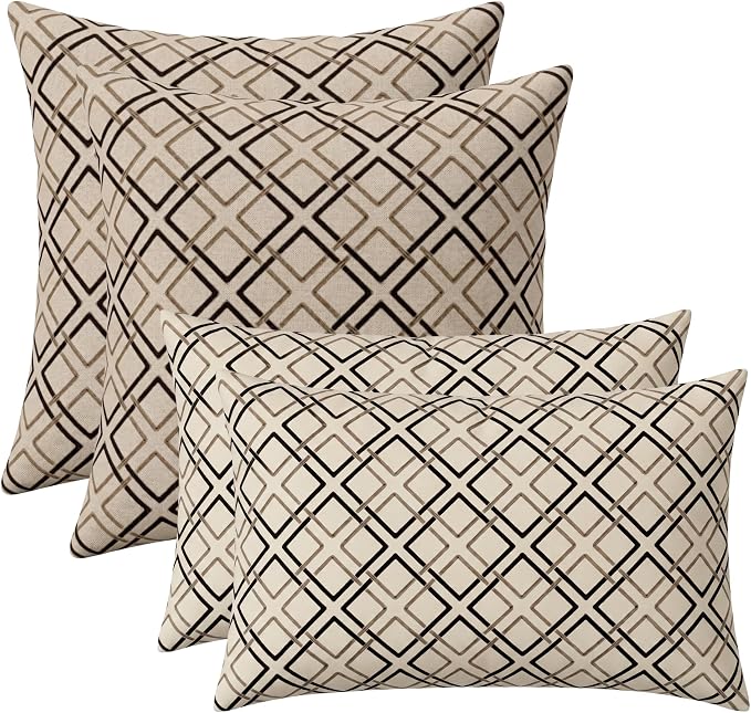 RSH DECOR: Sunbrella Lumbar & Square Pillows Set of 4 | 20" x 12" & 20" x 20" | Water and Fade-Resistant Performance Fabric | Outdoor Throw Pillows for Patio Furniture | Made in USA (Dwell Mahogany)