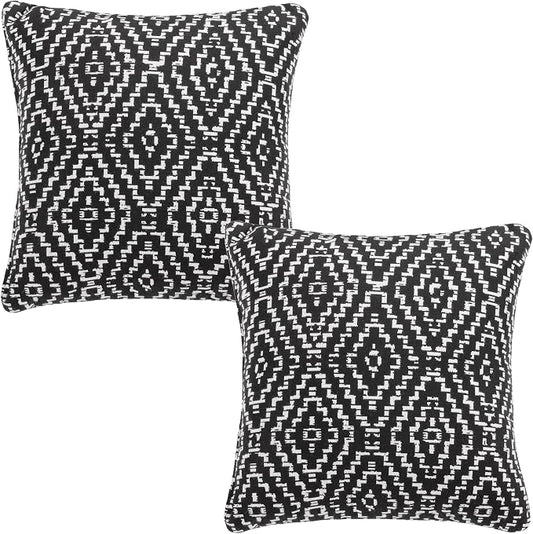 Outdoor Pillows, Patio Decorative Pillows Pack of 2, Waterproof Throw Pillows for Outdoor Furniture, 16× 16 Comfortable Spring Outdoor Pillows for Bed, Couch, Sofa, Black Geometric