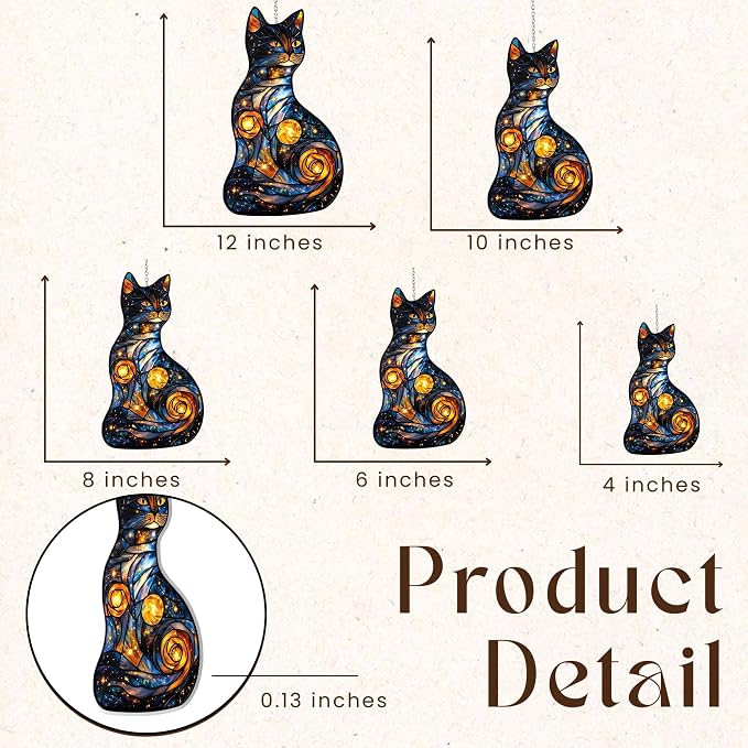 Starry Night Cat Acrylic Suncatcher, Boho Suncatchers for Window Hanging Ornament, Stained Glass Effect Art Garden Decor for Cat Lover, Gifts for Mother's Day, Mom, Grandma, Wife, Women, Nana
