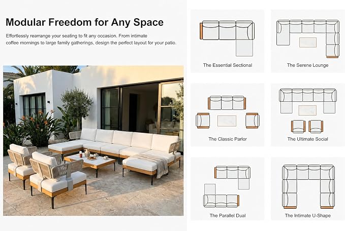 PURPLE LEAF Patio Furniture Set Outdoor Conversation Sets with Fade-Resistant Cushions and Coffee Table 12 Pieces Aluminum Modern Wicker Sofa Chairs for Balcony Yard Garden, White