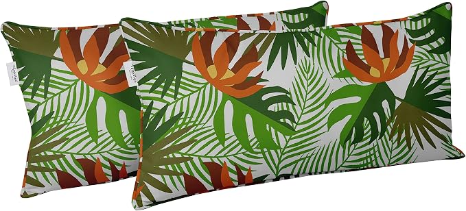 Indoor/Outdoor Polyester Fabric Lumbar Pillow Cover, All-Weather Waterproof Rectangular Cushion Case for Patio Furniture, 12 x 24 Set of 2 - Tropical-31