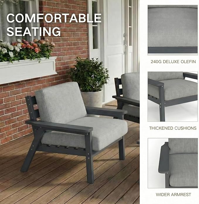 Kingdura HDPE Patio Furniture Set, 7 Piece Outdoor Sectional Sofa with Coffee Table & Side Table, All Weather Outdoor Couch Conversation Set with Washable Cushions for Backyard Poolside Balcony