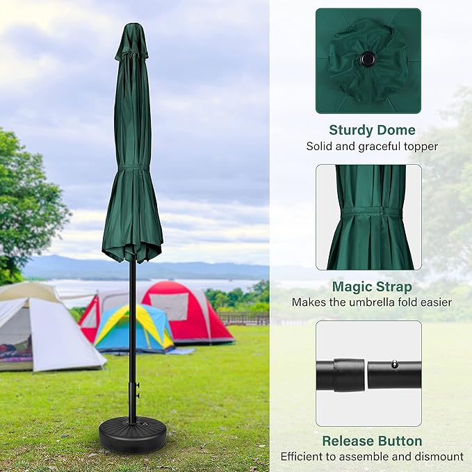 Simple Deluxe 7.5ft Patio Umbrella Outdoor Table Market Yard Umbrella with Round Umbrella Base Stand for Garden, Deck, Backyard, Pool, Green