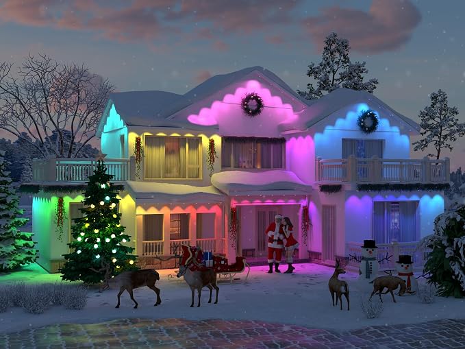 Permanent Outdoor Lights, 50ft with 30 LEDs Smart RGB, 68+ Scene Modes IP66 Waterproof, Alexa/Google Assistant Compatible Holiday Lighting for Christmas Halloween Patio Decor