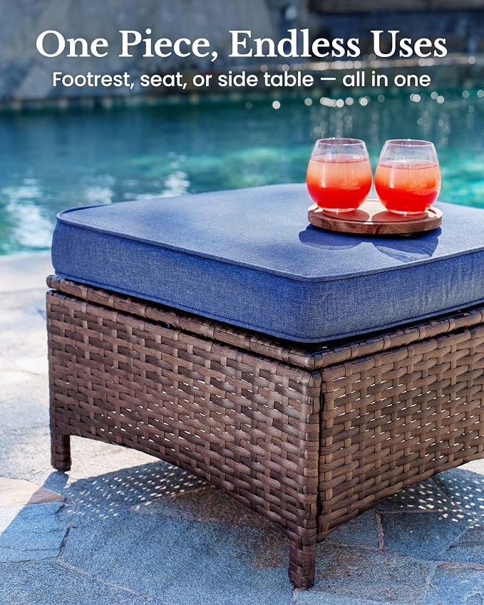 HILLGA 8-Piece Luxury Patio Furniture Set with 6" Thick Cushions, Weather-Resistant Wicker High Back Swivel Rocker Chairs, Senior-Friendly Outdoor Sofa Set for Large Deck, Yard and Poolside, Blue(V2)
