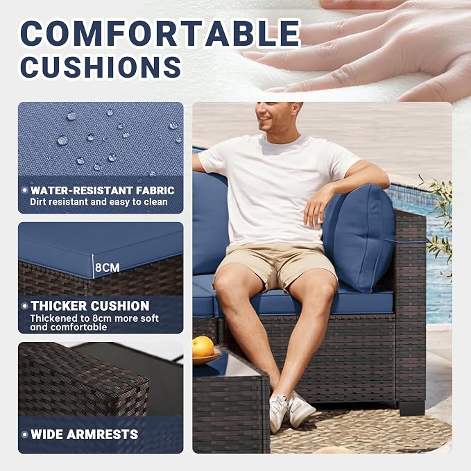 LEVELEVE 9 Pieces Outdoor Patio Furniture Sets,Rattan Conversation Sectional Set,Manual Weaving Wicker Patio Sofa,w/Table&Ottoman