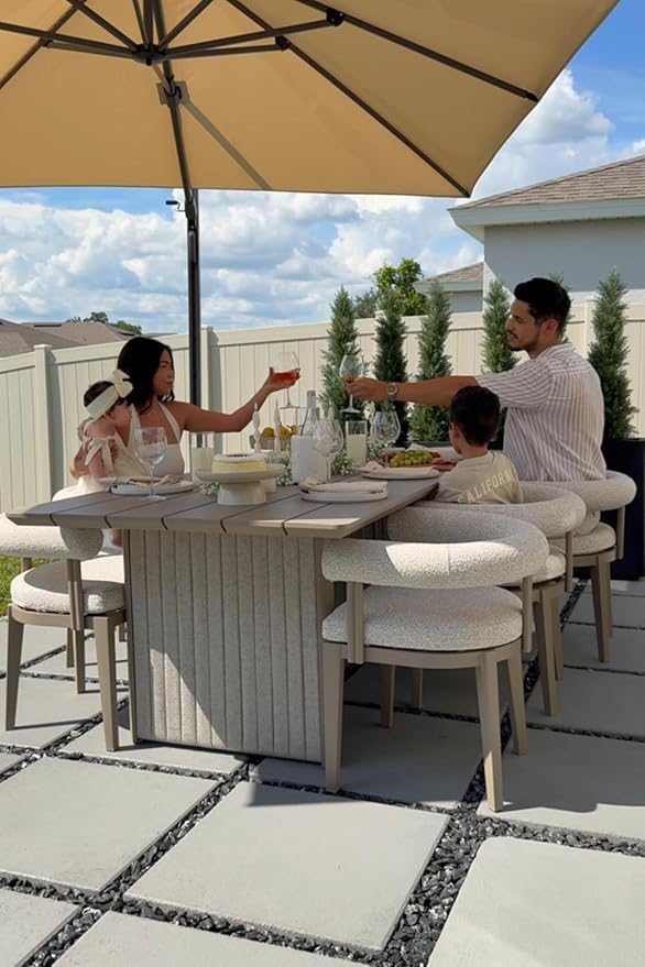 PURPLE LEAF Patio Dining Set 9 Pieces Luxury Modern Conversation Set Aluminum Large Rectangle Dining Table and Chairs with Olefin Cushion Outdoor Furniture Set for Garden Porch Deck Backyard
