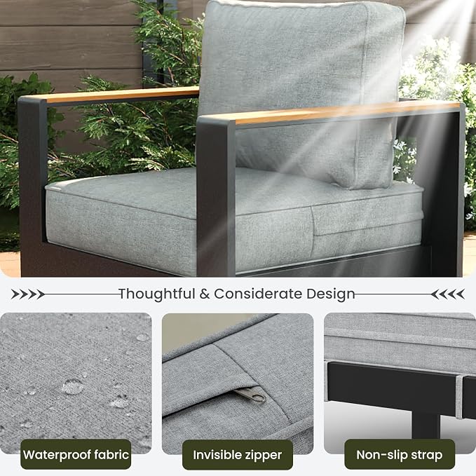 LayinSun Aluminum Outdoor Furniture Set 2 Seat Loveseat, Outside Patio Deep Seating Conversation Set with Upgraded Washable Thick Cushion