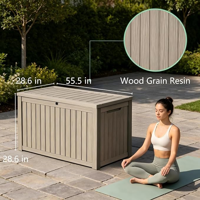 200 Gallon Waterproof Deck Box, Large Resin Outdoor Storage Box for Patio Cushion Storage, Pool Accessories & Garden Tools, 880 Lbs Load Capacity Storage Bins – Lockable Lid, Grey