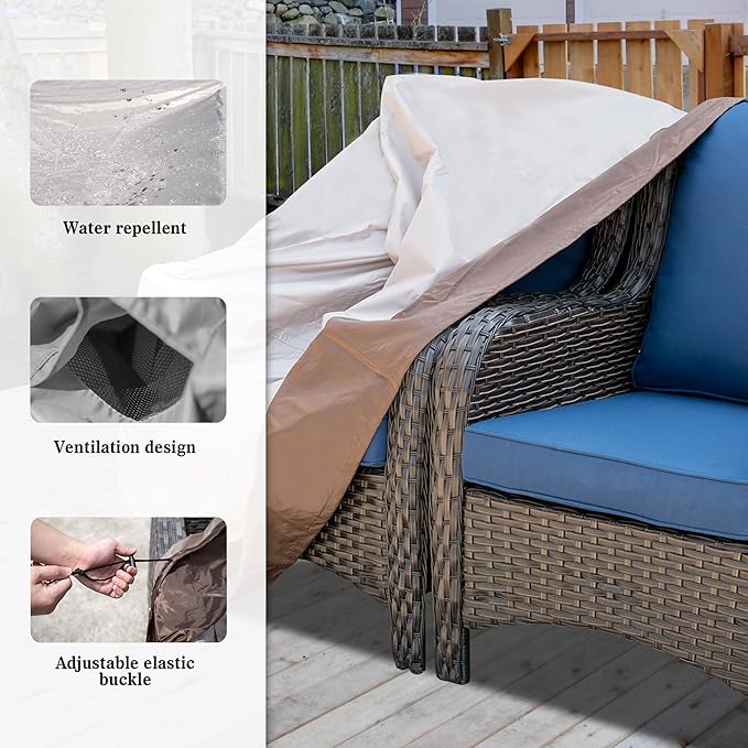 OVIOS Patio Furniture Set Cover Outdoor Sectional Sofa Couch Chair Ottoman Waterproof Covers General Purpose, 58" L x 36" W x 34" H, Beige-Brown