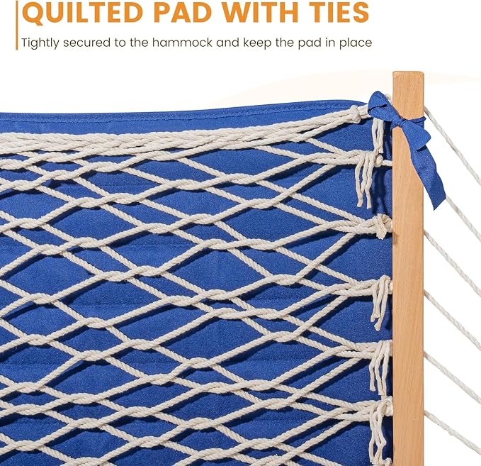 Lazy Daze Hammocks 2 Person Pad with Pillow, Double Polyester Quilted 78" x55" Replacement Hammock Pad for Rope Hammock, Blue Stripes