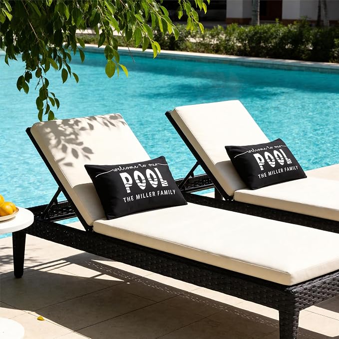 Waterproof Outdoor Pillow Covers 12x20 Inch Set of 2 | Welcome to Our Pool Black Outdoor Throw Pillow Covers, Summer Decorative Cushion Cases for Patio Garden Porch Sofa