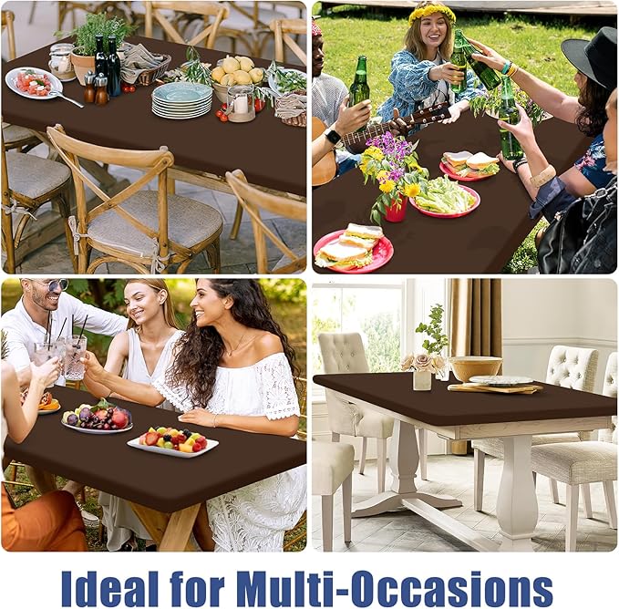 Moosfor Spandex 6 Foot Rectangle Table Cloth 2 Pack, Elastic Fitted Tablecloths for Picnic, Stretch Washable Patio Table Cover for Outdoor, Camping, Banquet and Parties (Coffee, 30"x72")