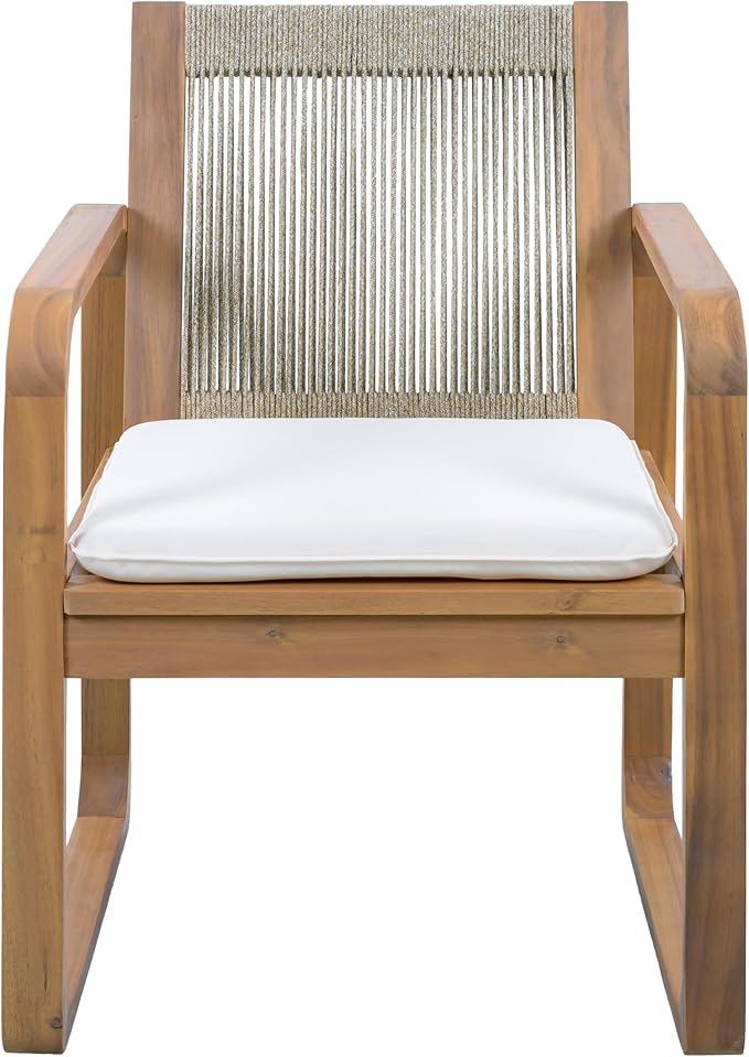 Christopher Knight Home Trazy Acacia Wood Outdoor Dining Set for 4, Patio Dining Table Set for 4, Outdoor Dining Table and Sled Base, Dining Chairs with Cushion + Rope Backrest, Teak + Brown + Beige