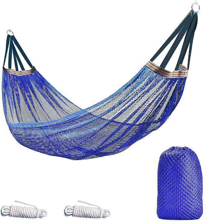 Outdoor Travel Hammock, Portable Camping Hammocks, Outdoor Sport Hammock, Mesh Net Nylon Rope Sleeping Bed with Tree Straps Travel Bag for Garden Beach Yard Travel