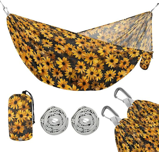 Camping Hammock Outdoor Hammocks for Outside Yellower Flowers Beach Trees Portable Lightweight with Pockets Tree Straps Indoor