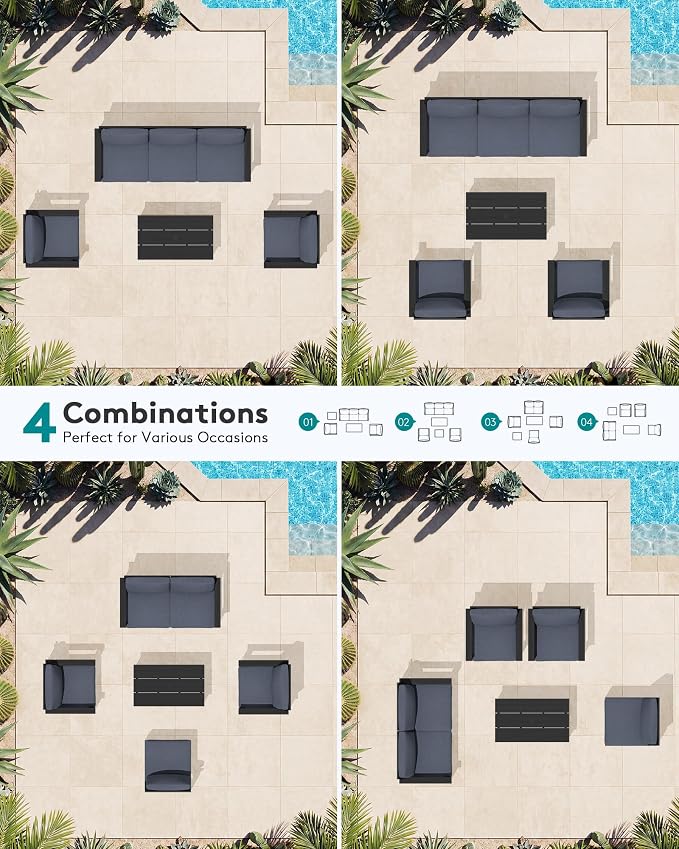 SERWALL HDPE Outdoor Patio Furniture Set with Coffee Table