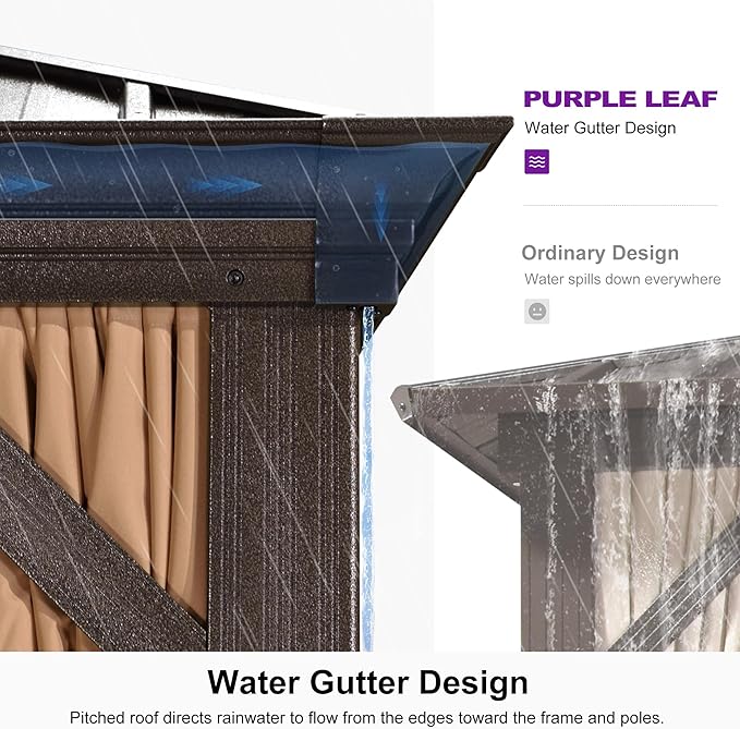 PURPLE LEAF 13' X 15' Outdoor Hardtop Gazebo Patio Wide Aluminum Frame Metal Double Roof with Heavy Duty Netting and Curtains for Permanent Hard Top Pavilion Screen, Khaki