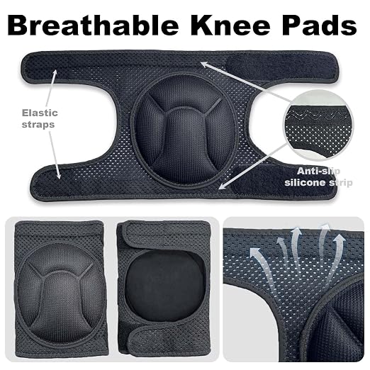 Garden Knee Pads for Women Men, Breathable & Elastic Straps, Black L,1 Pair | Non-slip Comfortable Knee Protectors, Soft EVA Foam, Flexible Pads for Gardening, Cleaning, Kneeling, Crawling, Flooring Work