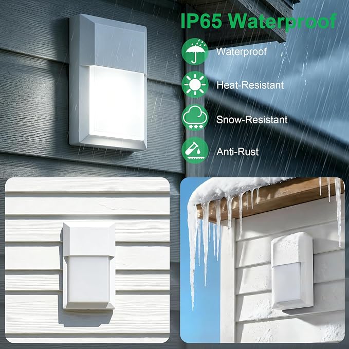 Outdoor Porch Light, LED Wall Sconce, Rustproof Aluminum | Modern Exterior Wall Light Fixture for House, Patio, Garage, 12W 1000 Lumen, Waterproof, 5000K, White, 2 Pack