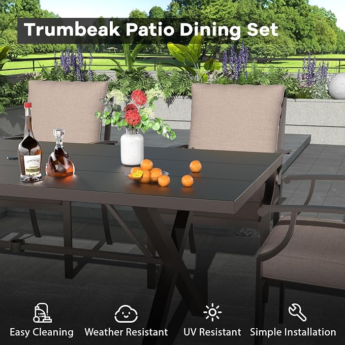 16-Piece Patio Dining Set Outdoor Conversation Set, Metal Outdoor Furniture Set with 2 Umbrella Hole Cut-Out Tables and 14 Metal Backrest Chairs for Backyard, Garden, Sand