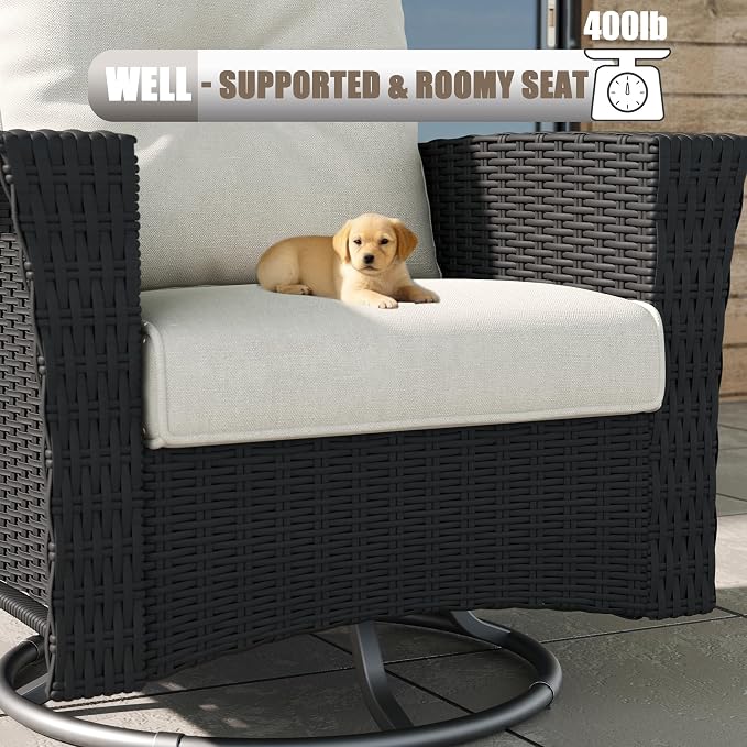 LayinSun 5 Piece Wicker Patio Furniture Set, Classis Outdoor Conversation 360 Degree Swivel Chairs Set with Coffee Table