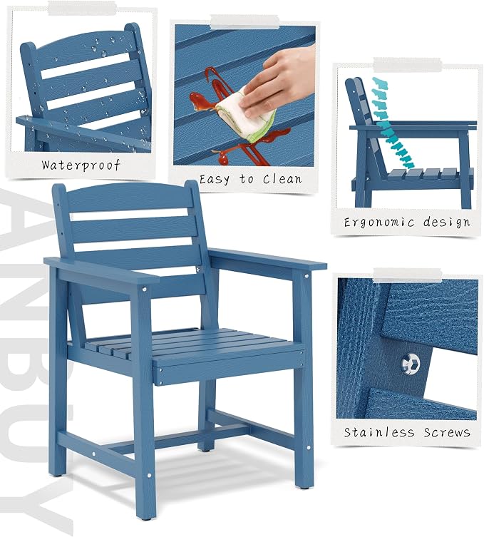 Anbuy Patio HDPE Dining Table Sets, Patio Dining Chairs Set of 2 - HDPE Outdoor Dining Chair for Various Scenes in Outdoor, Dining Room, Garden (Blue)