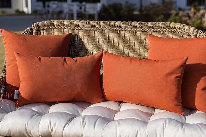 RSH DECOR Square Throw Pillows Set of 2, 17x17 Inch Decorative Pillows for Couch, Water-Resistant Patio Furniture Pillows, All-Weather Spun Fabric, Canvas Rust - Made in USA