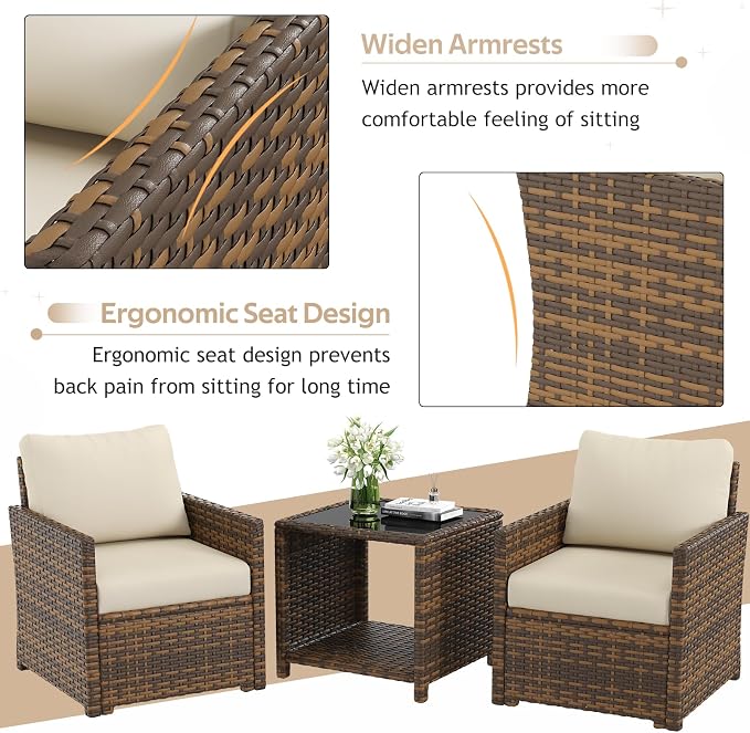 U-MAX Patio Furniture Set with Two Table, 7 PCS Outdoor Furniture for Garden