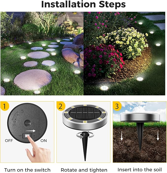 30 Pack Solar Ground Lights Outdoor, 8 LED Mini Flat Solar Disk Lights, IP65 Waterproof Anti-Rust Disc Light, Landscape Lighting for Garden Pathway Yard Walkway Driveway Lawn,Cool White