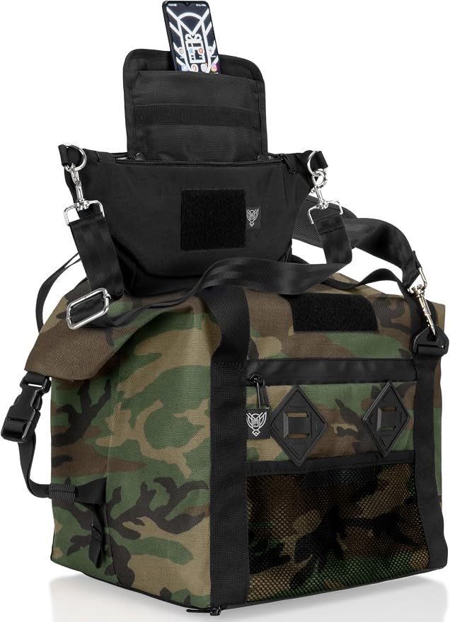 Xtreme Sight Line ~ AQUA G CUBƎ 25 Waterproof + SLING Cross-Body Faraday Bag ~ Protects Against EMP/CME/EMF/RF ~ Diamond Form Faraday Lined Interior ~ Woodland Camo Combo