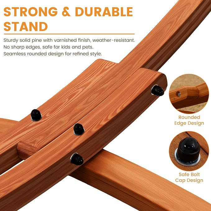Lazy Daze Hammocks Sunbrella Fabric Hammock with 13FT Wood Arc Stand, 2 Person Outdoor Hammock Combo with Free Pillow, All Weather & Fade Resistant, for Patio Yard, 450 lbs Capacity, Carousel Confetti