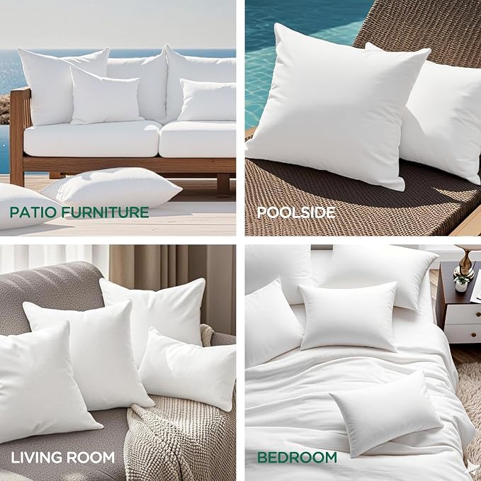Codi Waterproof Outdoor Pillow Inserts, Square 18 x 18 inches, 4 Pack | Waterproof protective liner, premium fiber fill, patio and backyard comfort, for adults and teens, tumble dry fluffing