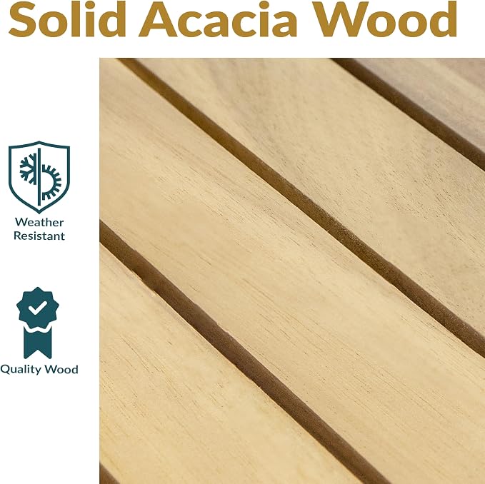 Sunnydaze 7-Piece Patio Dining Set for 6 - Hatteras Acacia Wood Outdoor Dining Set with Umbrella Hole - Outdoor Table and Chairs for 6