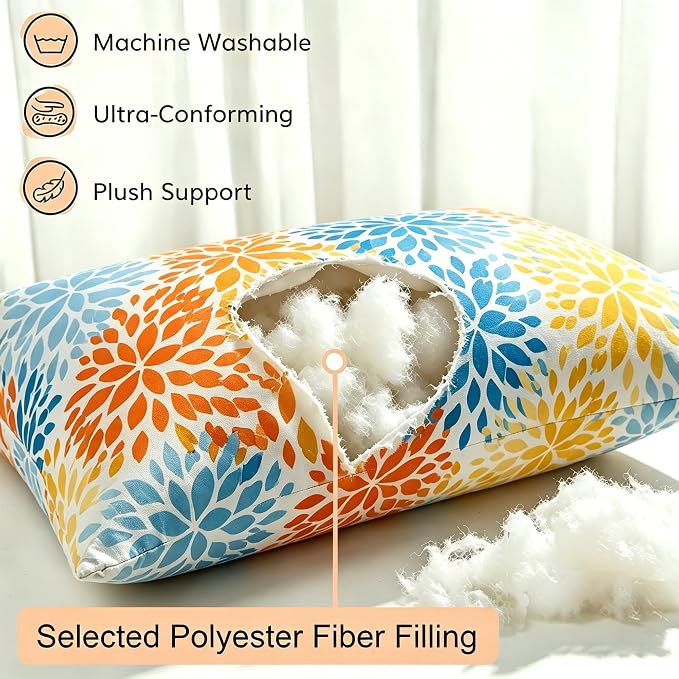 Outdoor Pillows 2-Pack, Waterproof Fade-Resistant (Sunflower, 18x18) | Zippered removable covers easy cleaning, premium PP cotton fill resilient comfort, multiple color options, reinforced edges