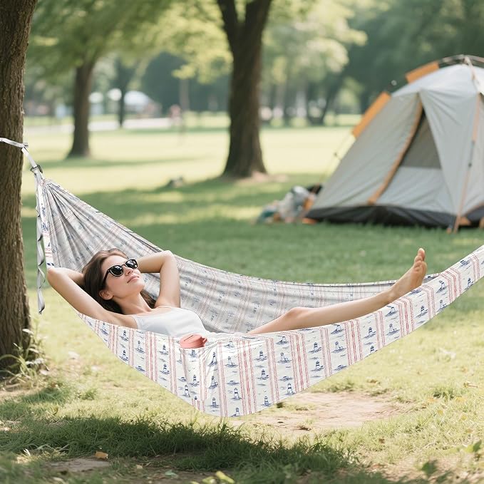 Camping Hammock Outdoor Hammocks for Outside Lighthouse Stripe Beach Trees Portable Lightweight with Pockets Tree Straps Indoor